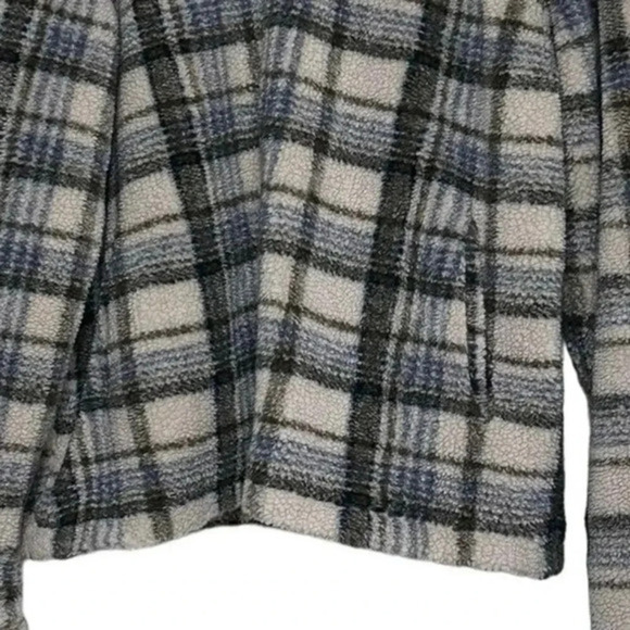 Vintage BFA Classics women's 1X plaid Sherpa jacket cream blue green boho - Picture 4 of 6